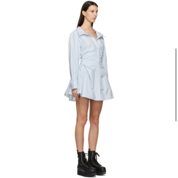 Alexander Wang Cotton Poplin Gathered Shirt Dress Light Blue US 6 - Picture 2 of 11